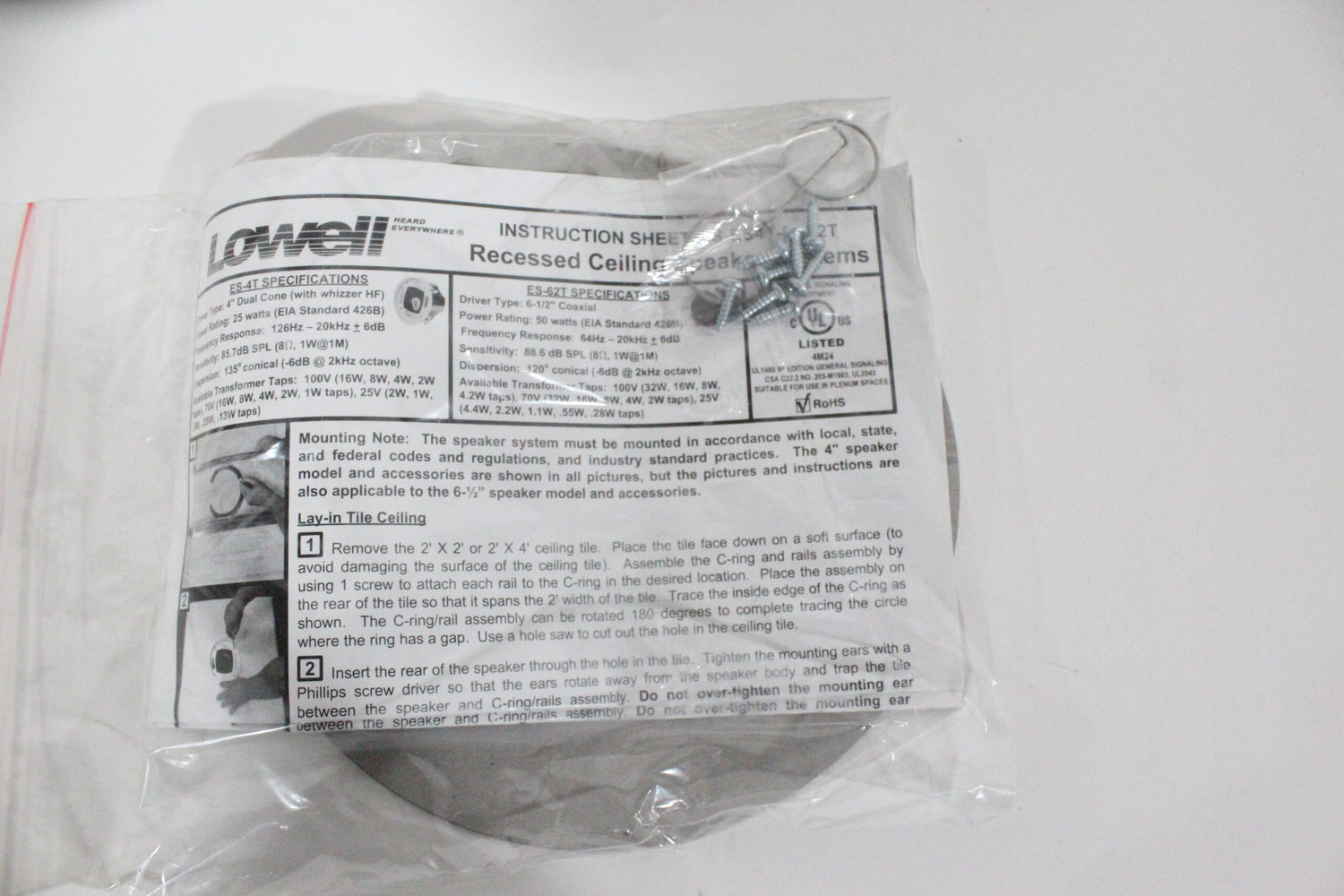 Lowell ES-4T 4” Dual Cone Ceiling Self Contained Speaker System