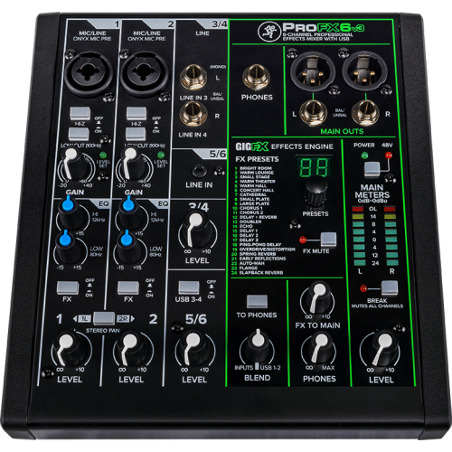 Mackie MCK-2051299-00 ProFX6v3 6 Channel Professional Effects Mixer with USB