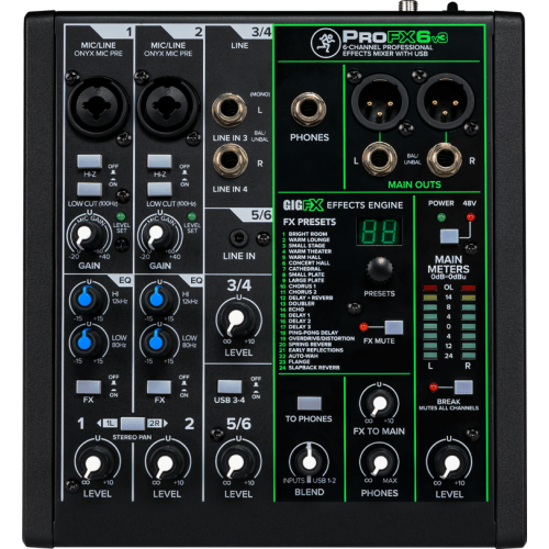 Mackie MCK-2051299-00 ProFX6v3 6 Channel Professional Effects Mixer with USB