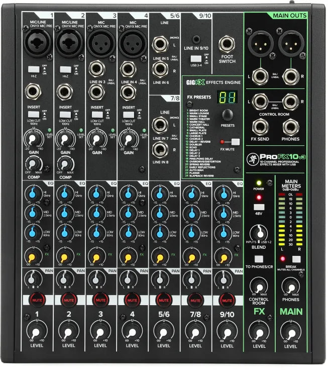 Mackie MCK-2051300-00 ProFX10v3 10 Channel Professional Effects Mixer with USB