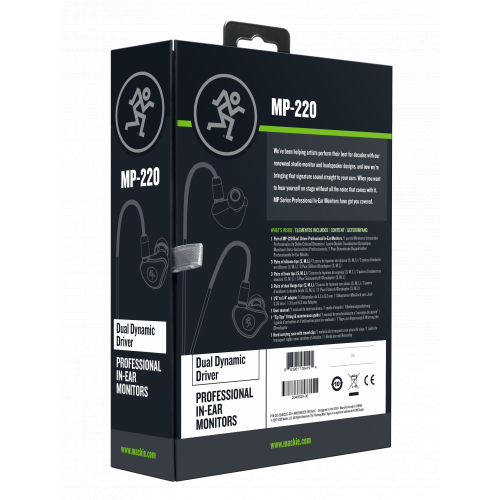 Mackie MCK-2052042-00 MP-220 BTA Dual Dynamic Driver Professional In-Ear Monitors with Bluetooth(R) Adapter