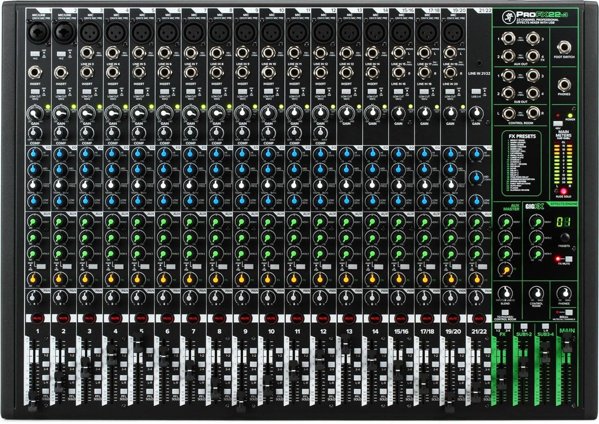 Mackie ProFX22v3 22-Channel 4-bus Professional Effects Mixer w/ USB
