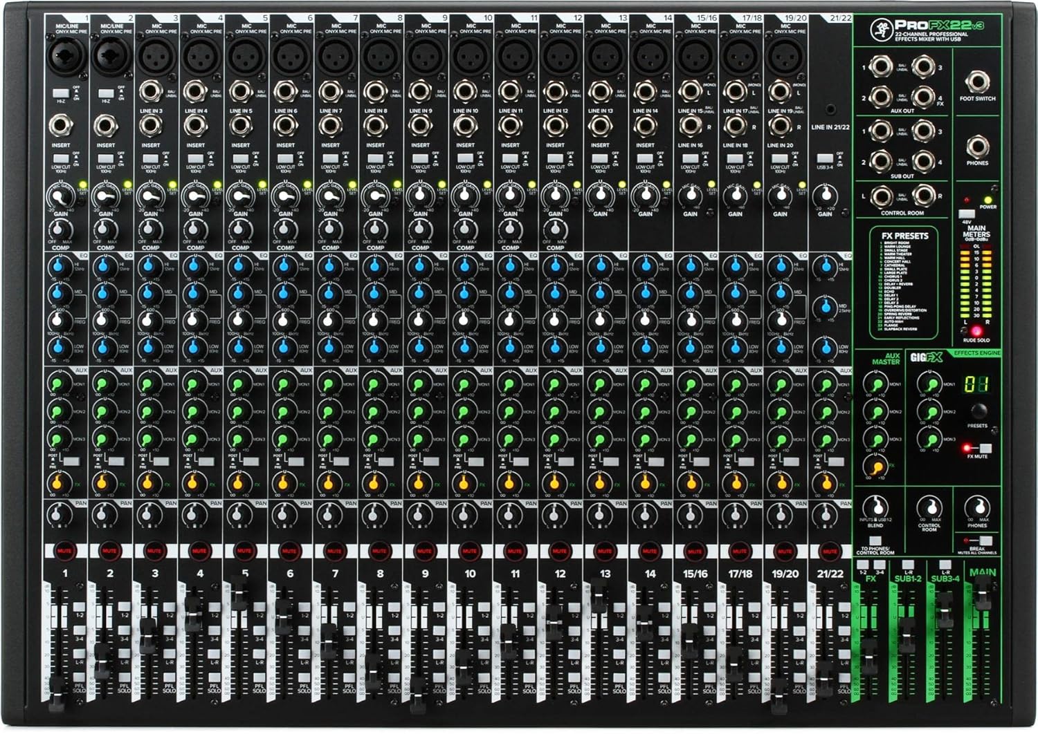 Mackie ProFX22v3 22-Channel 4-bus Professional Effects Mixer w/ USB