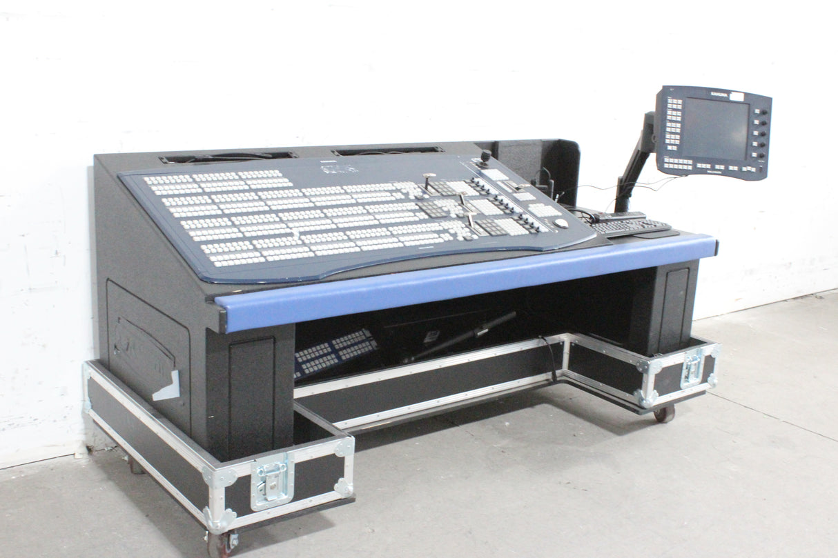 Mobile Production Desk w/ Snell & Wilcox Kahuna Digital Switcher (9648200), Snell & Wilcox Kahuna Panel (9658100), Snell & Wilcox 9648700 Monitor Display, Nevion SL-32XY-CP 32x32 Digital Audio Router RU, 2RU Double Sided Hard Case
