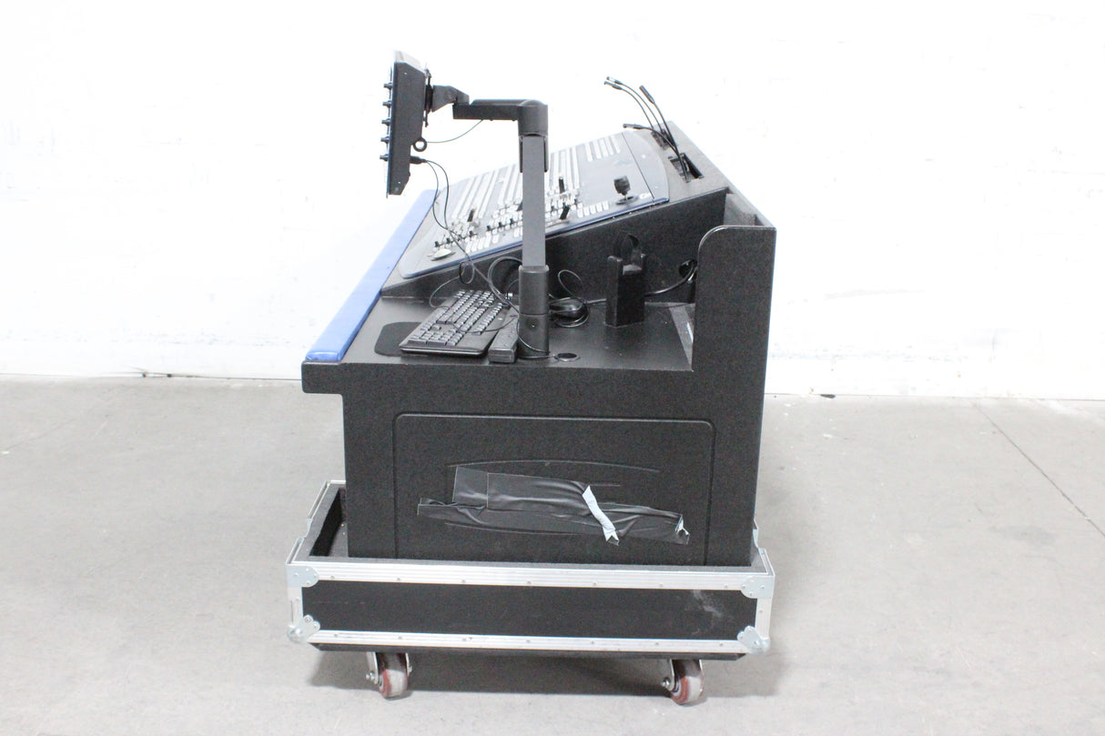 Mobile Production Desk w/ Snell & Wilcox Kahuna Digital Switcher (9648200), Snell & Wilcox Kahuna Panel (9658100), Snell & Wilcox 9648700 Monitor Display, Nevion SL-32XY-CP 32x32 Digital Audio Router RU, 2RU Double Sided Hard Case