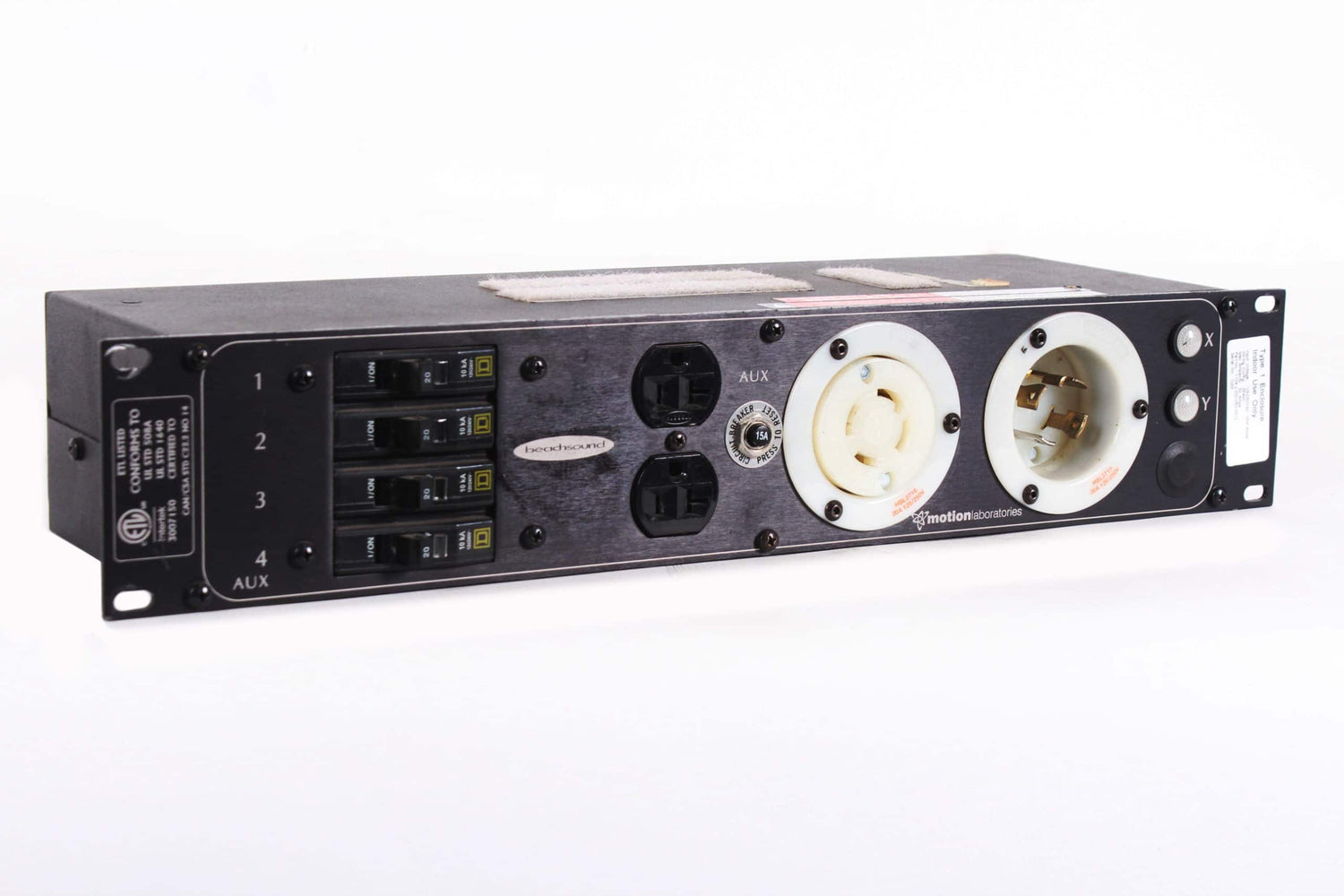 Motion Laboratories 1104-2-DD-050-0012 L14-30 In/Thru, Aux Edison Duplex @15A, (8) Edsion Duplex (Breakered @ 20A)