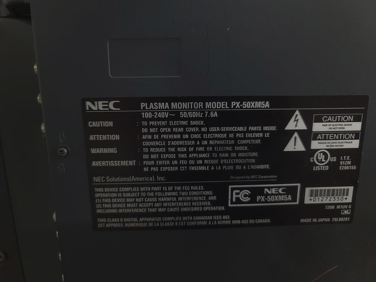 NEC PlasmaSync PX-50XM5A 50-Inch Plasma Monitor w/ (2) NEC PX-50SP1U Speakers in Wheeled Road Case