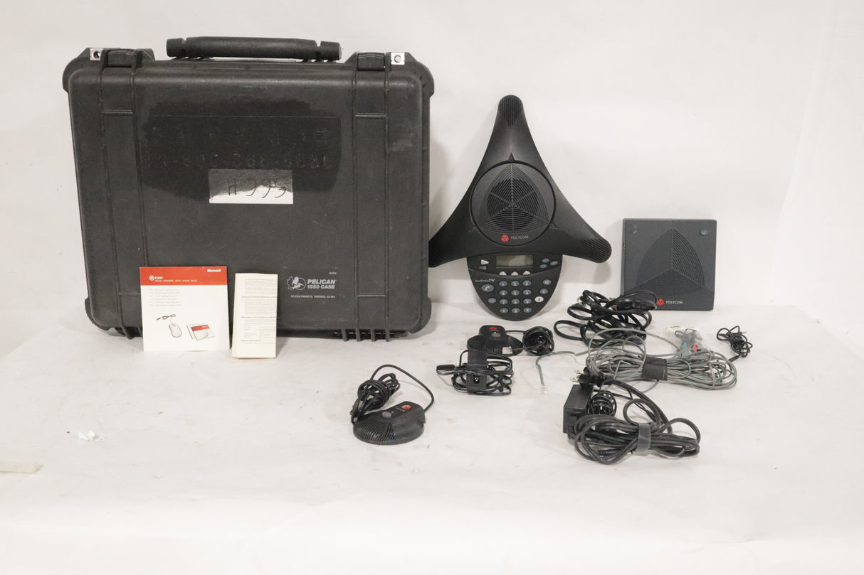 Polycom SoundStation 2W (Non-Expandable) w/ Extended Microphones in Pelican 1550 Hard Case
