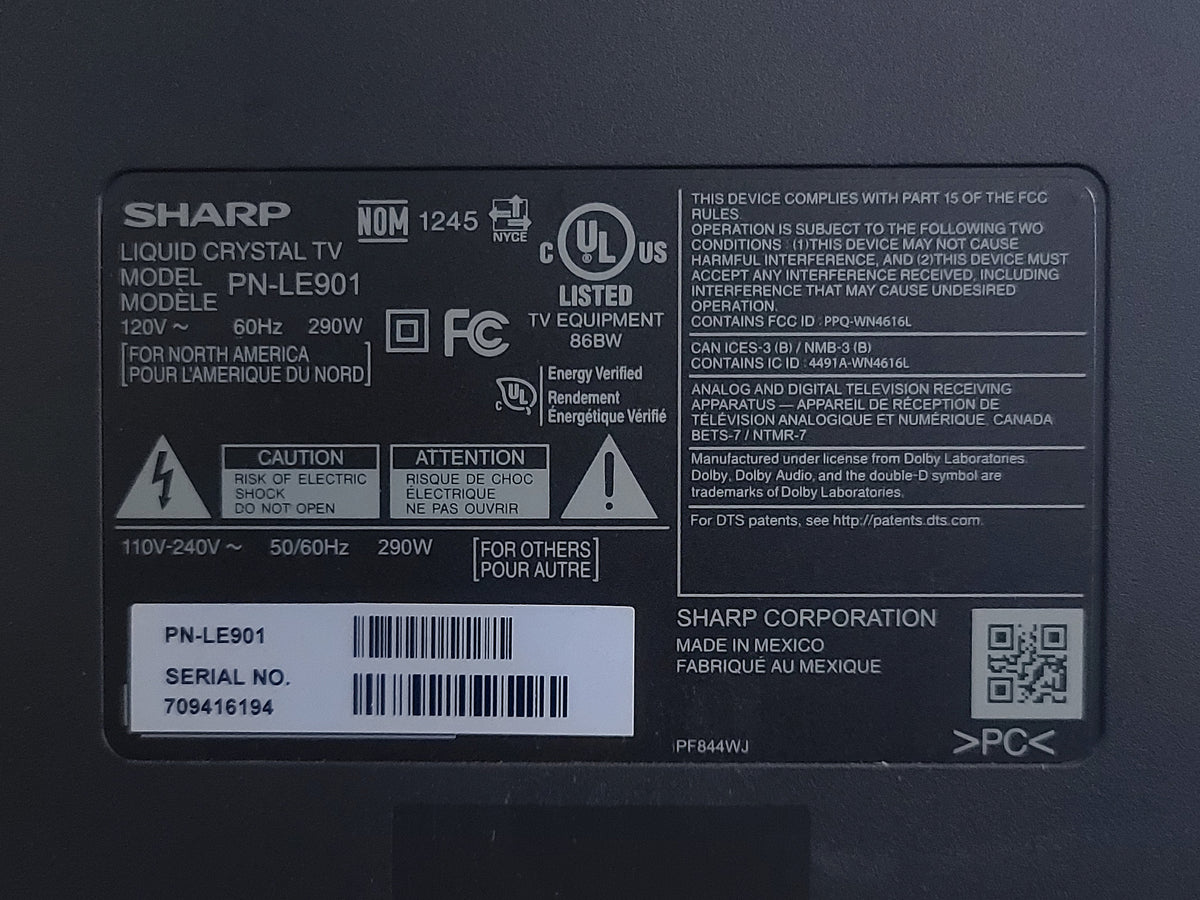 Sharp PN-LE901 90" HD Liquid Crystal LCD TV (FOR PARTS)