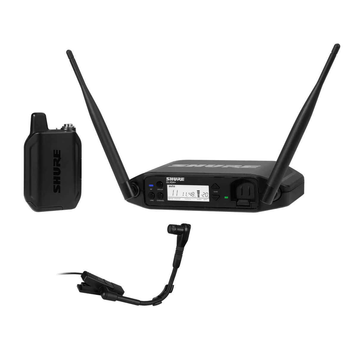 Shure GLXD14+/B98 Dual Band Digital Wireless System with BETA98H/C Instrument Gooseneck Microphone (Z3: 2.4/5.8GHz)