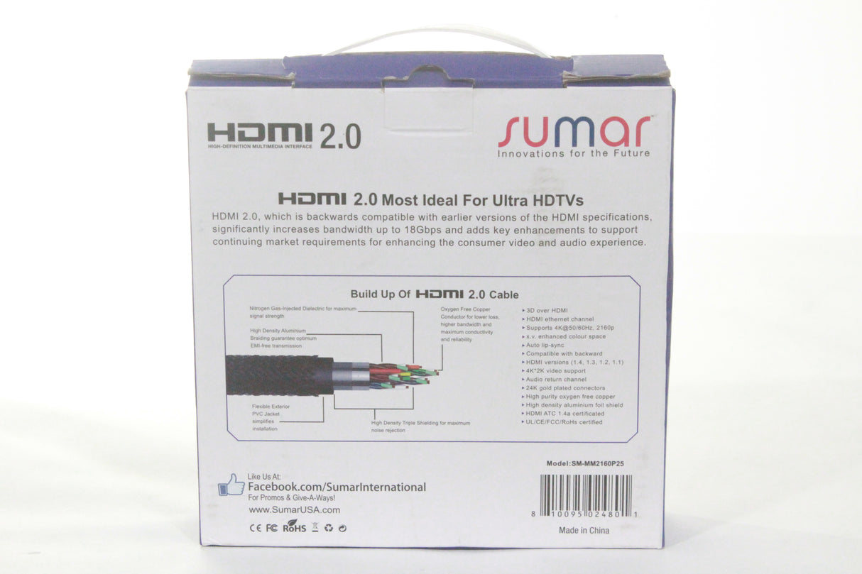 Sumar 25ft HDMI Cable with Ethernet+3D in Original Box