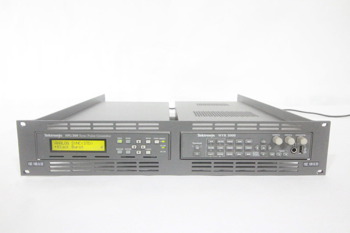 Tektronix SPG300 Sync Pulse Generator w/ Tektronix WVR5000 HD/SD-SDI Multi-Standard Multi-Format Compact Video Waveform Rasterizer
