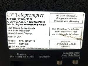 Telescript FPS-150bVHB 15" Teleprompter w/ Mounting Brackets in Hard Rolling Case