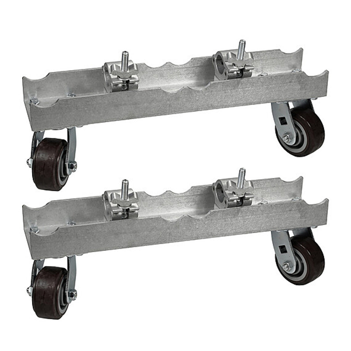 The Light Source Mega-Truss Dolly for two 16" truss with Mega-Couplers attached to the inside, Silver
