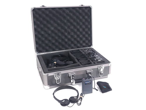 Williams Sound Personal P.A. Tour Guide System Kit w/ T16 Transmitter, (7) R7 FM, Single Ear Headphone, (7) Headphones and (8) Body Pack Pouches in Hard Carrying Case