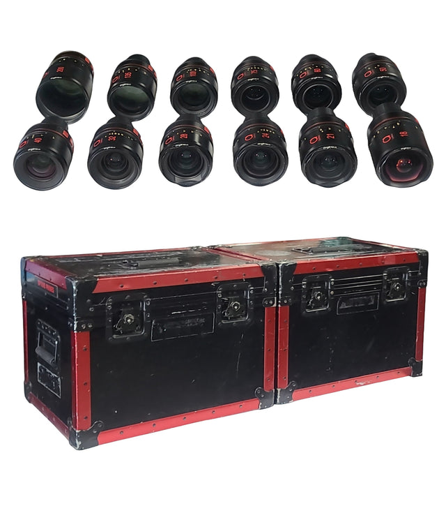 AVGear.com Angenieux Optimo Prime 12-lens set with focal lengths 18mm to 200mm and two professional transport cases.