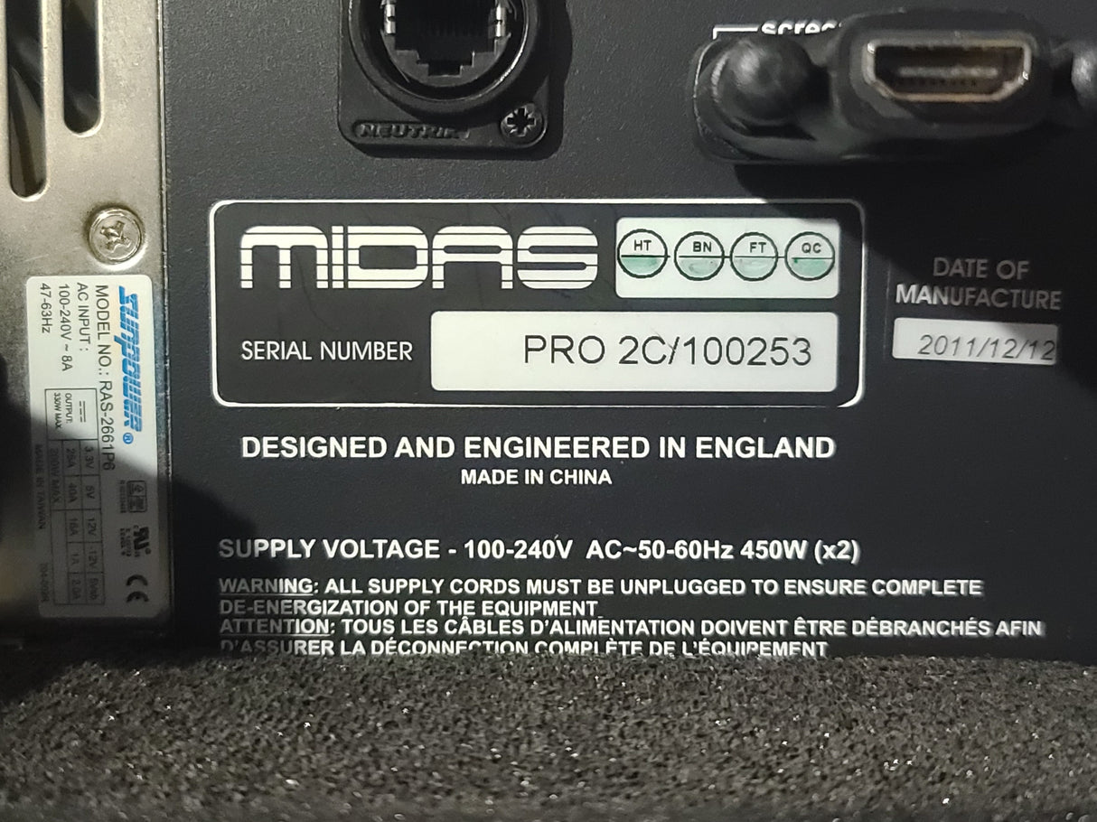 Midas PRO2C-CC-IP Audio Console w/ Key Board, Light, PSU in Wheeled Road Case