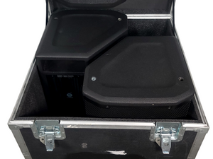 (2) JBL PRX615M 15-inch Two-Way Self-Powered Speakers in Wheeled Road Case
