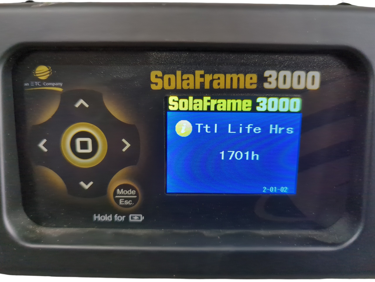 ETC SolaFrame 3000 Moving Head Light (Lamp Hours 1701) w/ (2) Mounting Brackets & PSU Cable in Wheeled Road Case