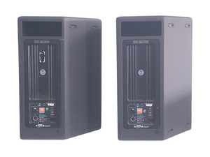 (2) JBL PRX615M 15-inch Two-Way Self-Powered Speakers in Wheeled Road Case