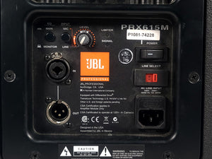 (2) JBL PRX615M 15-inch Two-Way Self-Powered Speakers in Wheeled Road Case