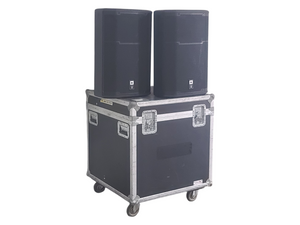 (2) JBL PRX615M 15-inch Two-Way Self-Powered Speakers in Wheeled Road Case
