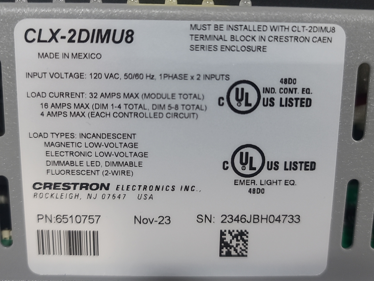 Crestron CLX-2DIM8 8-Channel Dimmer Module, 2 Feeds, 120V