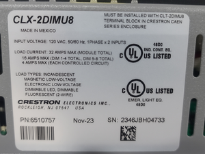 Crestron CLX-2DIM8 8-Channel Dimmer Module, 2 Feeds, 120V