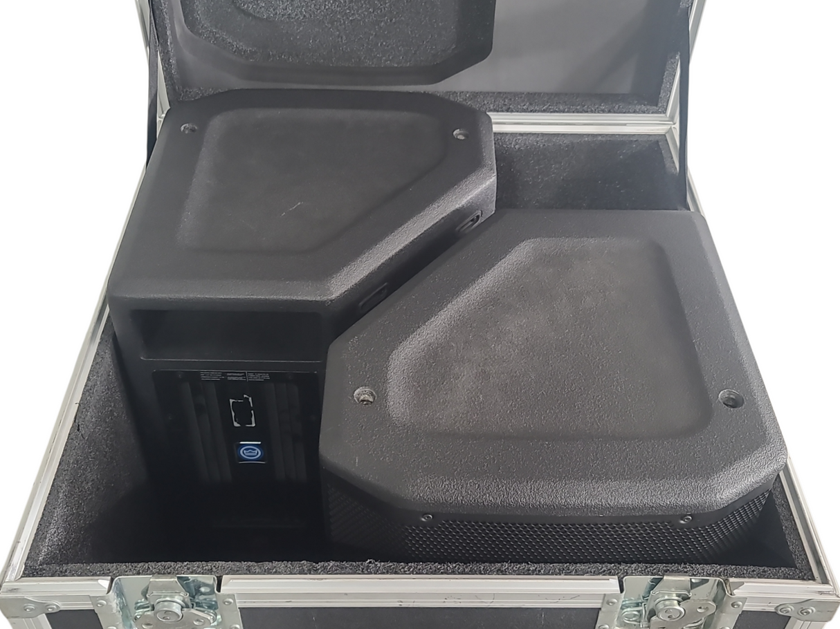 (2) JBL PRX615M 15-inch Two-Way Self-Powered Speakers in Wheeled Road Case