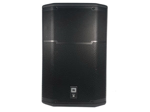 (2) JBL PRX615M 15-inch Two-Way Self-Powered Speakers in Wheeled Road Case