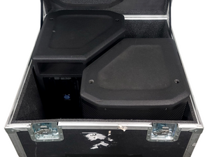 (2) JBL PRX615M 15-inch Two-Way Self-Powered Speakers in Wheeled Road Case