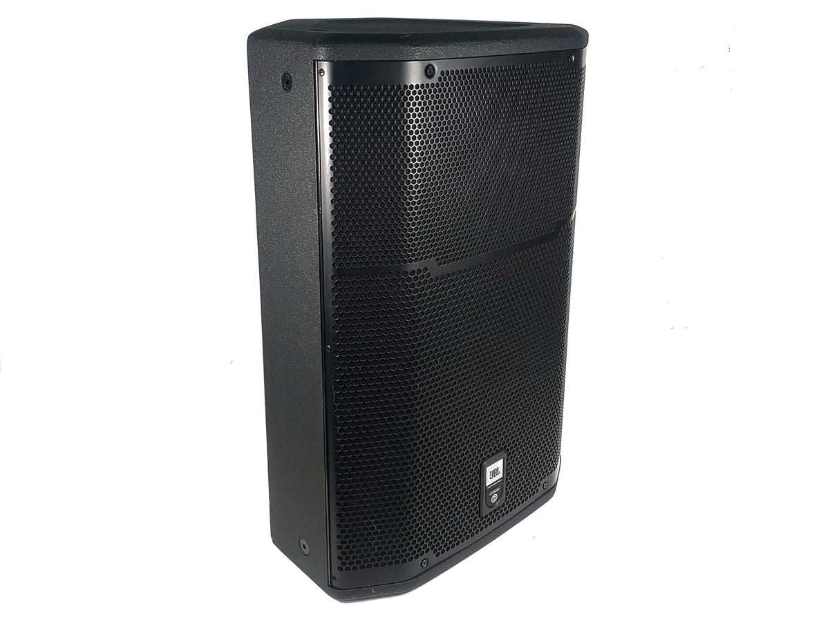 (2) JBL PRX615M 15-inch Two-Way Self-Powered Speakers in Wheeled Road Case