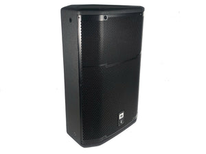 (2) JBL PRX615M 15-inch Two-Way Self-Powered Speakers in Wheeled Road Case