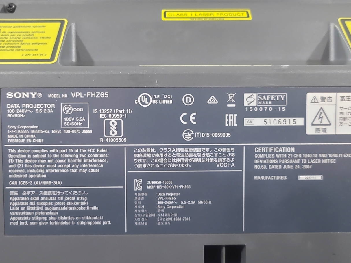 Sony VPL-FHZ65 6,000 Lumens WUXGA 3LCD (Lamp Hours 12745) Large Venue Projector