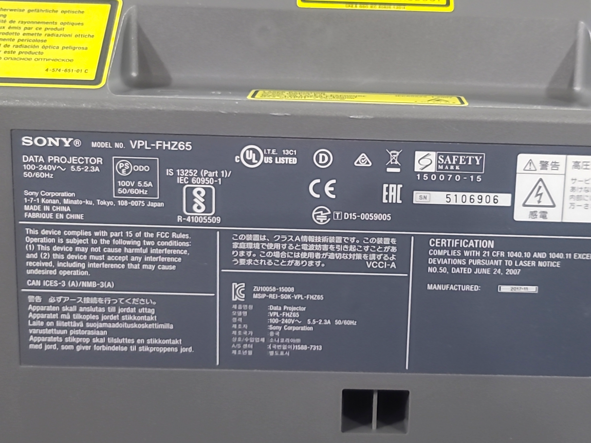 Sony VPL-FHZ65 6,000 Lumens WUXGA 3LCD (Lamp Hours 12939) Large Venue Projector