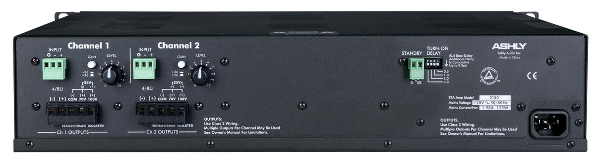 Ashly TRA Series TRA-2150 2 x 150W Amplifier for 25V/70V/100V Systems