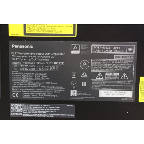 Panasonic PT-RQ32K 4K+ 3-Chip DLP™ Projector (Op. Hours: 12,708) label