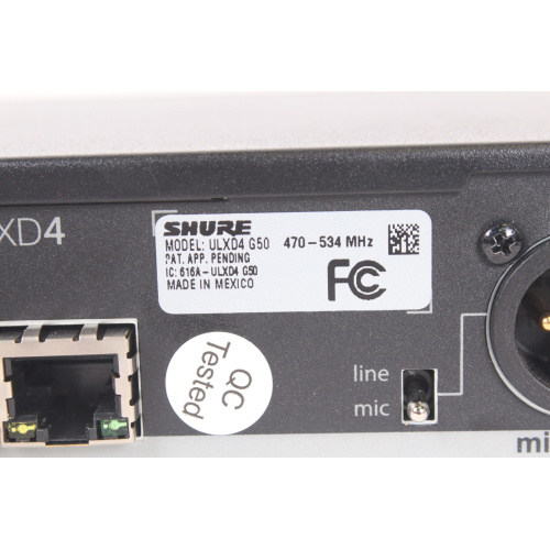 Shure ULXD4 Digital Wireless Receiver (G50: 470 to 534 MHz) label