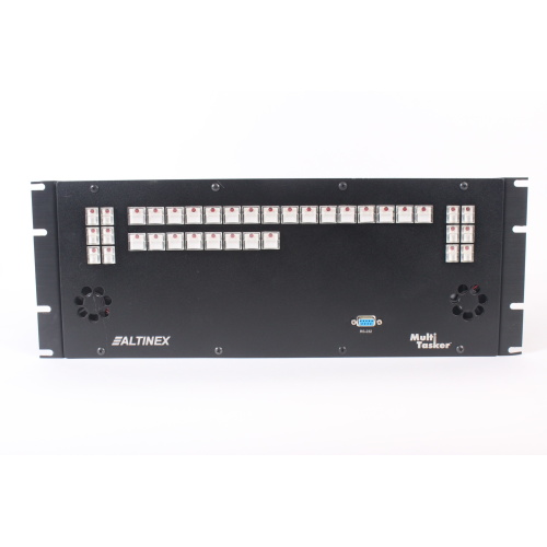 altinex-mt100-100-multitasker-switcher-w-5-mt-105-118-8-in-16-out-sync-matrix-switcher-cards-1-mt-110-104-16x16-balanced-stereo-audio-matrix-switcher-card FRONT