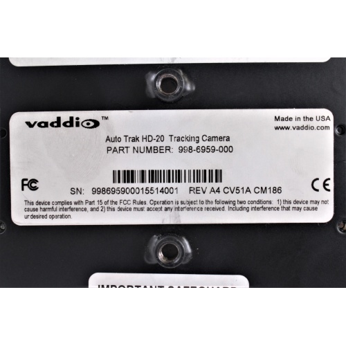 Vaddio 998-7240-011 Auto Trak 2.0 CPU w/ Vaddio 998-6959-000 Auto Trak HD-20 Tracking Camera & Vaddio 998-6916-000 AutoTrak HD-18 IR Reference Camera label3