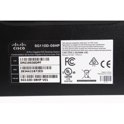 Cisco SG110D-08HP 8-Port PoE Gigabit Desktop Switch (NO PSU) label