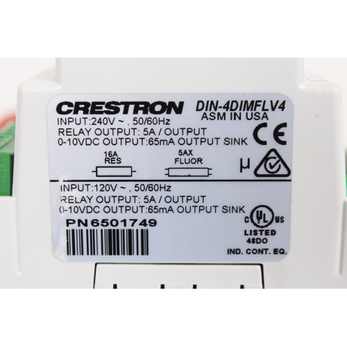 Crestron DIN-4DIMFLV4 DIN Rail 0-10V Dimmer Module, 4 feeds, 4 channels back