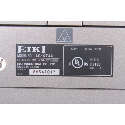Eiki LC-XT4 XGA 12K Lumen 3LCD Large Venue Projector w/ Wheeled Hard Case [708 Op Hours] lable