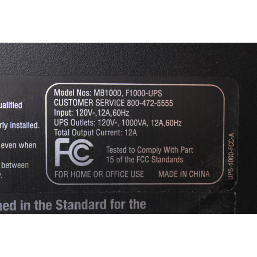 Furman F1000-UPS 1000VA 2RU Mountable Uninterruptible Power Supply label