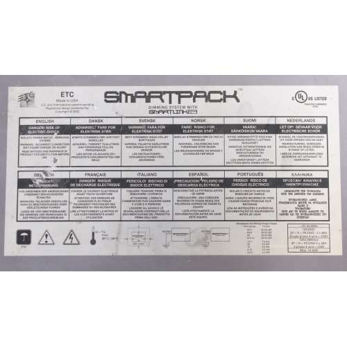ETC SmartPack 12-Outlet 20A 120V Dimmer (Cable Ends Cut) label2