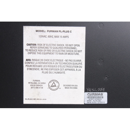 Furman PL-Plus C Power Conditioner w/ Voltmeter (Front Lamps Don't Work) label
