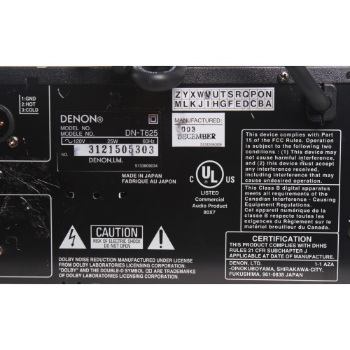 Denon DN-T625 Professional CD & Cassette Player/Recorder (FOR PARTS) label