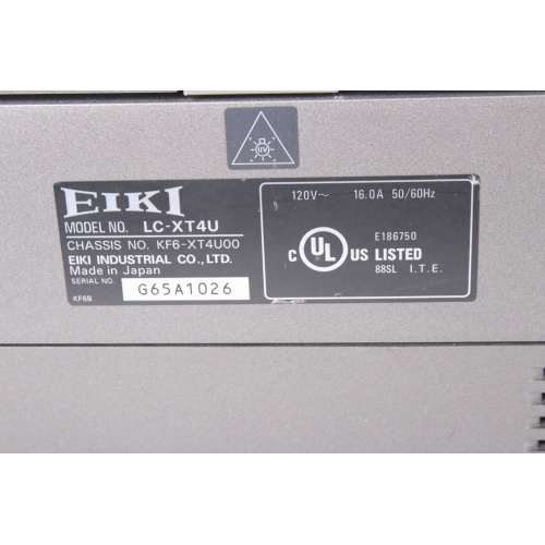 Eiki LC-XT4 XGA 12K Lumen 3LCD Large Venue Projector w/ Wheeled Hard Case [REPLACE LAMP WARNING] (775 Operating Hours) label2