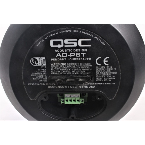 QSC AD-P6T 6.5" Small Format Pendant-Mount Loudspeaker (Open Box) label