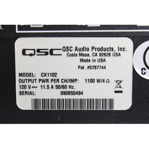 QSC CX1102 2-channel 1100W Power Amplifier label